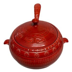 Red California Pottery Soup Tureen W/ Ladle, Lid  EUC B655 No Chips Or Cracks